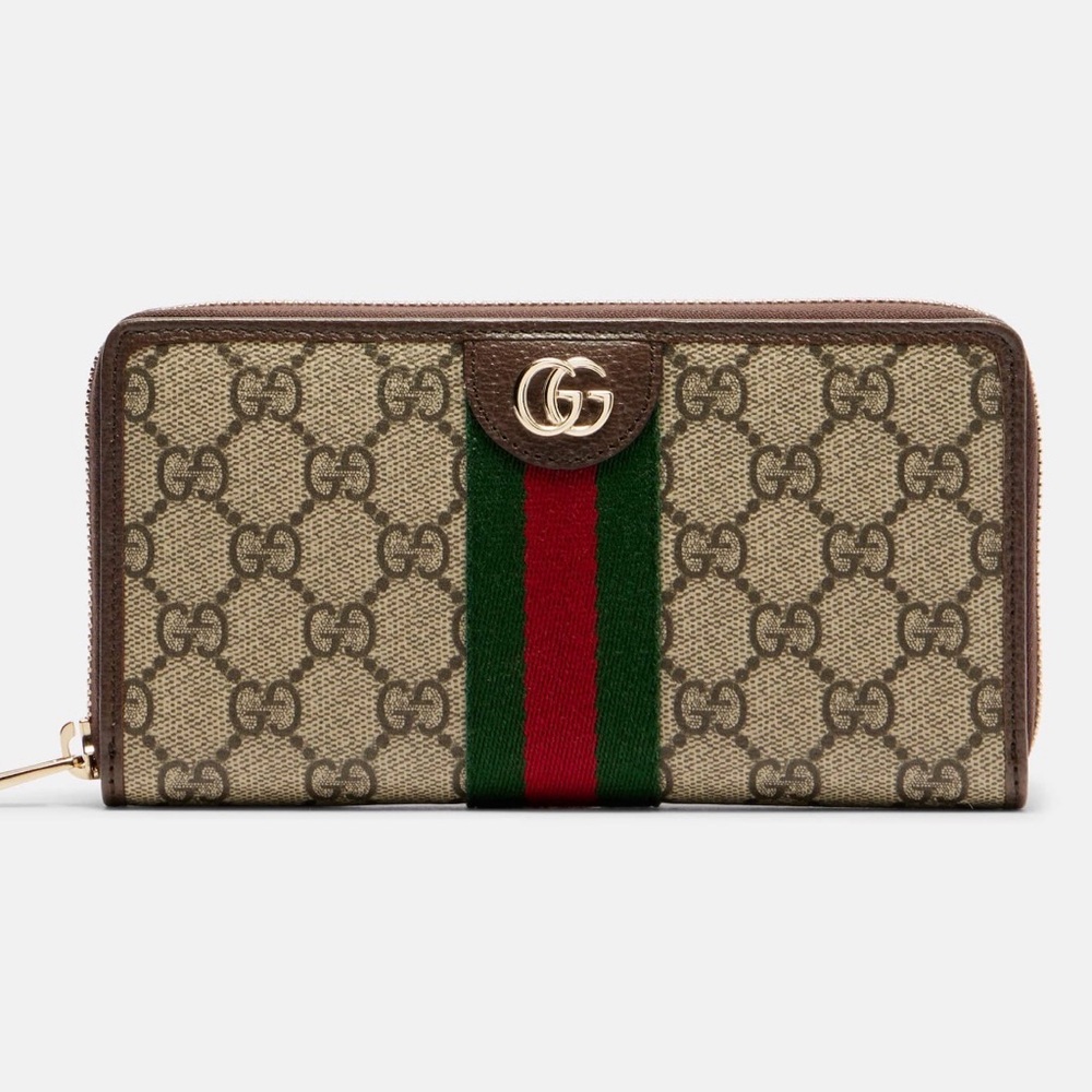 Gucci Beige and Brown Wallet with Green and Red Stripe